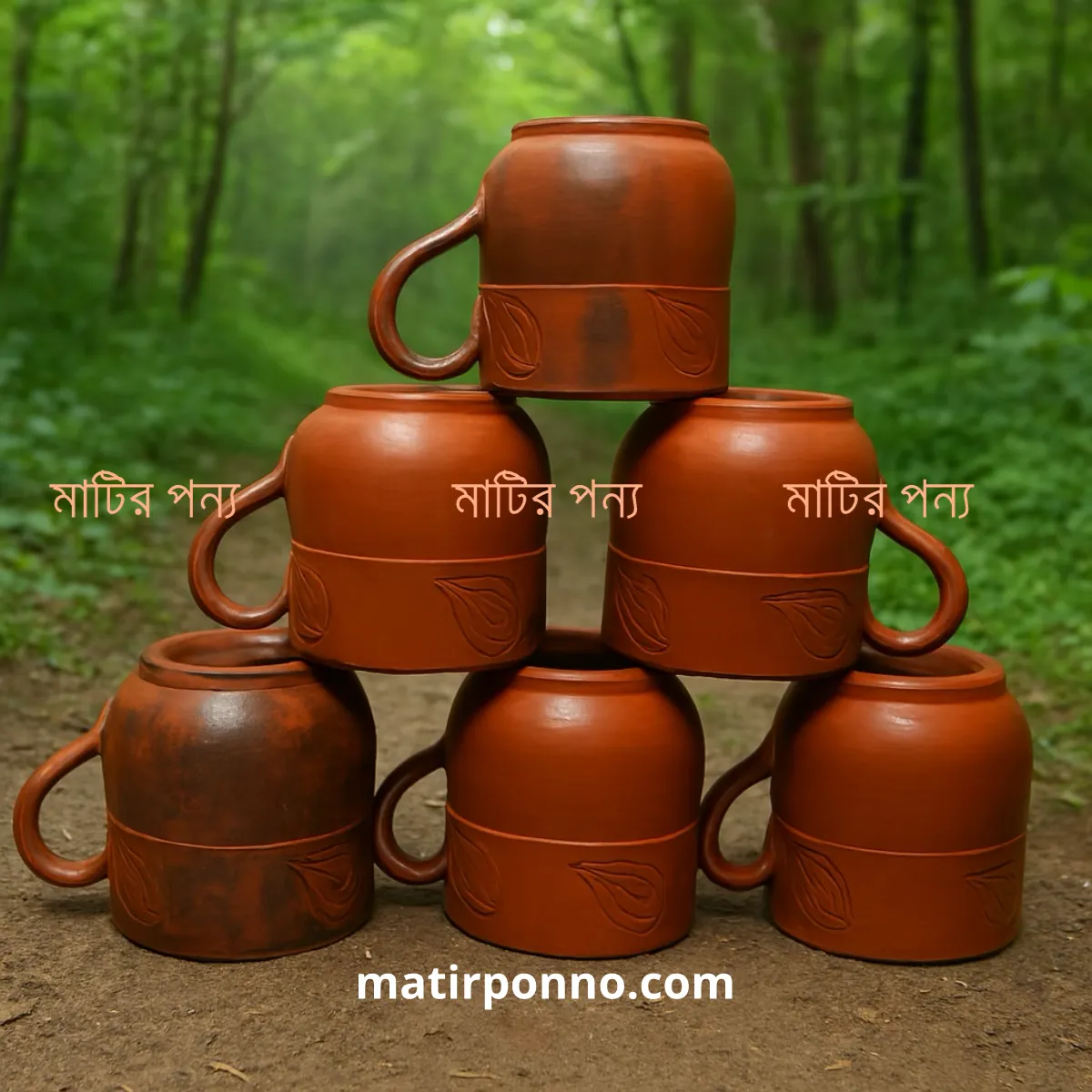 মগ(পাতা ডিজাইন) ৬পিসের সেট | Clay Mug Leaf Set